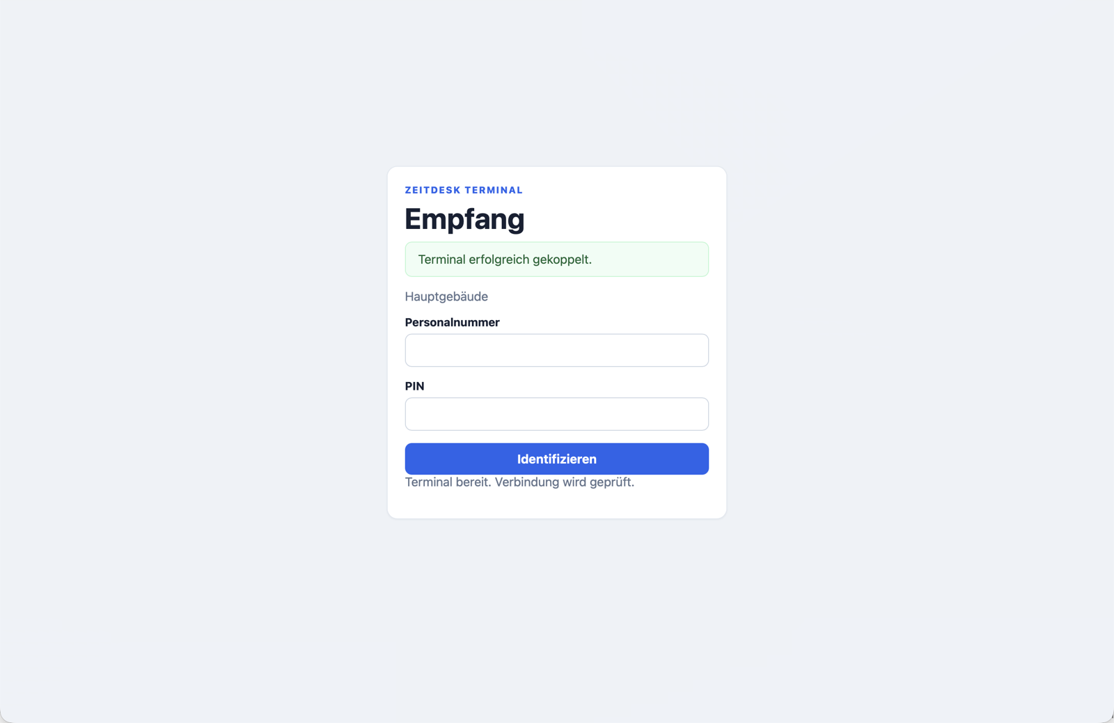 ZeitDesk Terminal mit Personalnummer, PIN und Schaltfläche zur Identifikation ZeitDesk Terminal mit Personalnummer, PIN und Schaltfläche zur Identifikation
